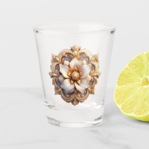Goldene verzierte Blumenmedaillon-Design Schnapsglas