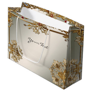 Goldene verzierte Blumenrahmen-Geschenktasche Große Geschenktüte