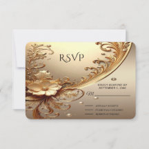 Goldene Verzierte Florale RSVP-Karte