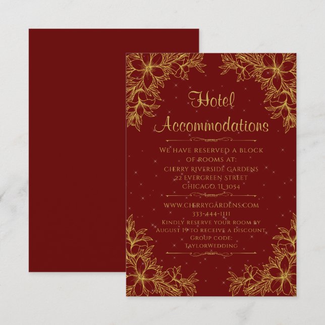 Goldene Verzierte Hochzeitshotel Unterkunft Begleitkarte (Vorne/Hinten)