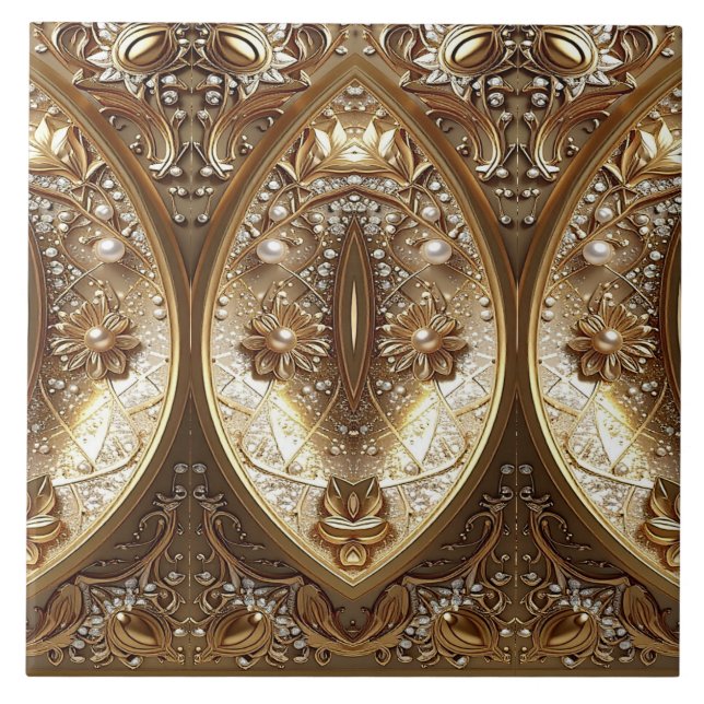 Goldene verzierte Keramikfliese (Vorderseite)