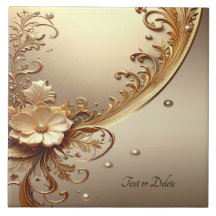 Goldene Verzierte Keramikfliese mit Blumenmuster