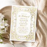 Goldene verzierte romantische Hochzeit Einladung<br><div class="desc">Elegantes,  Vintages verziertes Rahmendesign in Imitaten,  goldfarben,  romantisch und raffiniert,  ideal für eine alte Hochzeit,  romantische Hochzeit und luxuriöse Winterhochzeit. Sehen Sie sich alle passenden Stücke in der Sammlung an.</div>