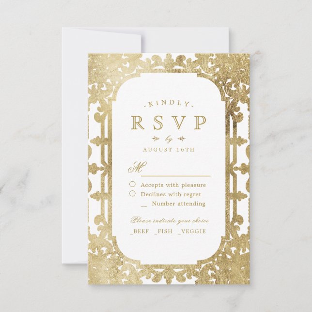 Goldene verzierte romantische UAWG RSVP Karte (Vorderseite)
