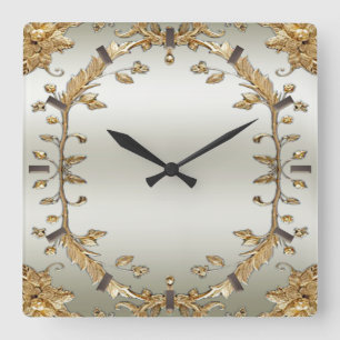 Goldene Verzierte Wall-Uhr Quadratische Wanduhr