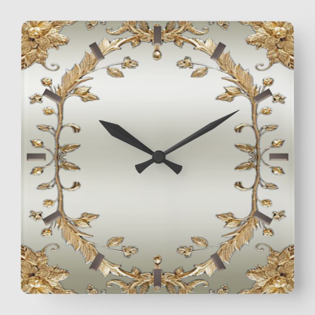 Goldene Verzierte Wall-Uhr Quadratische Wanduhr (Vorderseite)
