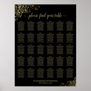 Goldene Verzierungen 30-Tisch-Hochzeits-Sitzplan S Poster