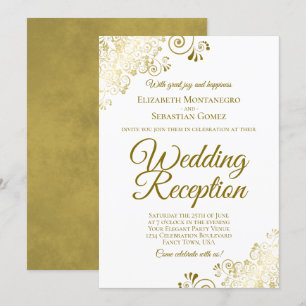 Goldene Verzierungen auf weißer eleganter Hochzeit Einladung