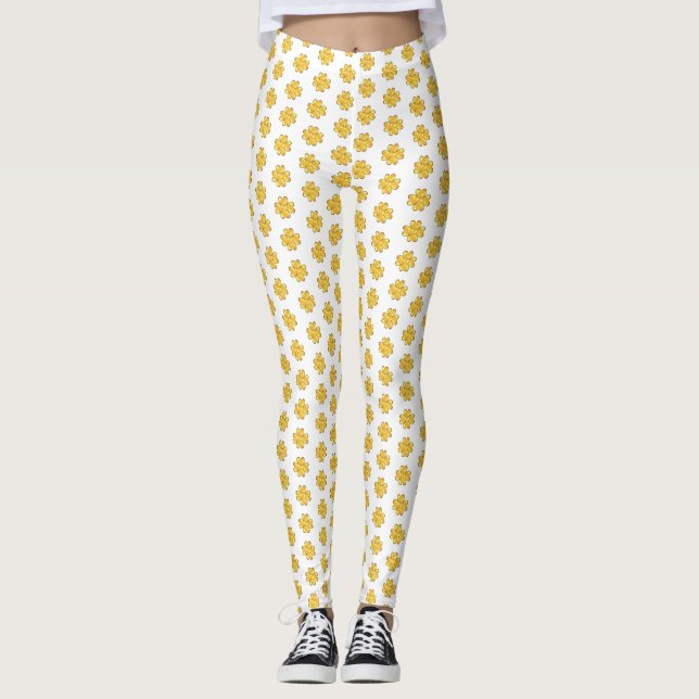 Goldene vierblättrige Kleeblatts auf weiß Leggings (Vorderseite)