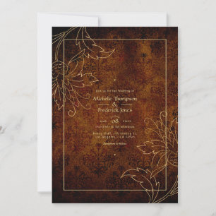 Goldene Vintage-Damask-Hochzeit Einladung