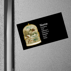 Goldene Vintage-Vogelkäfig-Winterszene Magnetische Visitenkarte