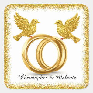 Goldene Vögel umarmen sich in eleganter künstleris Quadratischer Aufkleber