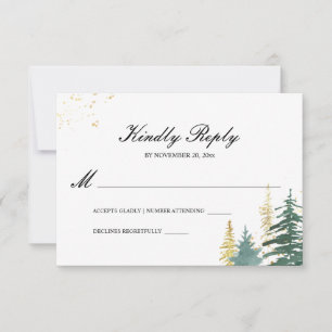 Goldene Wälder Pinienbäume Wasserfarbe RSVP Karte