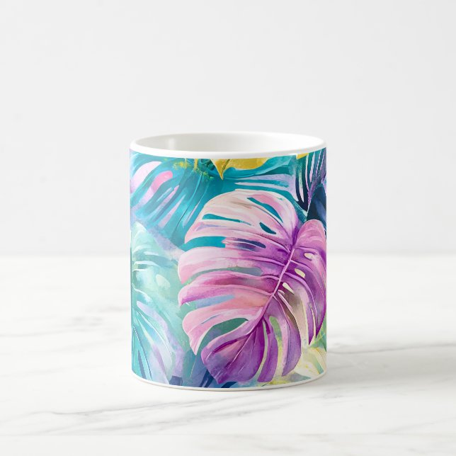 Goldene Wasserfarbe Tropische Blätter Paradies Kaffeetasse (Mittel)