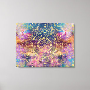 Goldene Wasserfarbe und Nebula Mandala Leinwanddruck