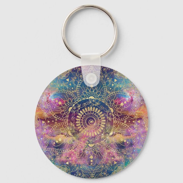 Goldene Wasserfarbe und Nebula Mandala Schlüsselanhänger (Vorderseite)