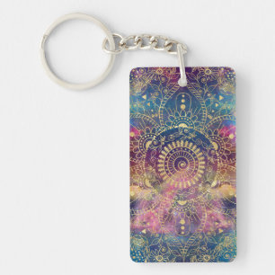 Goldene Wasserfarbe und Nebula Mandala Schlüsselanhänger
