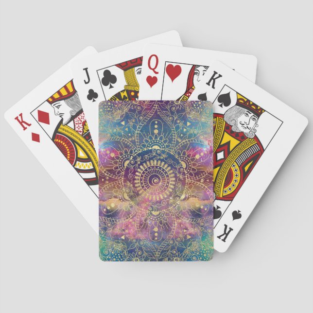 Goldene Wasserfarbe und Nebula Mandala Spielkarten (Rückseite)