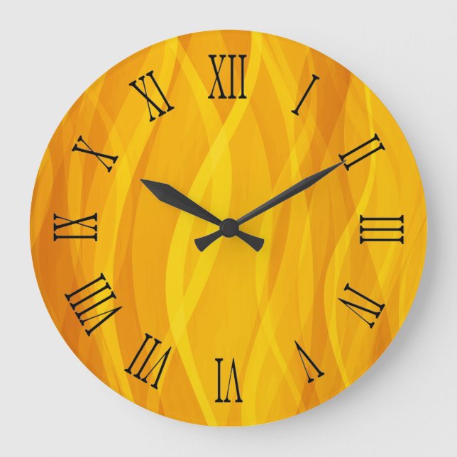 Goldene Weberwellen Gelbe Wanduhr (Vorderseite)