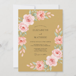 Goldene weiche Rosenblüten-Hochzeit Einladung