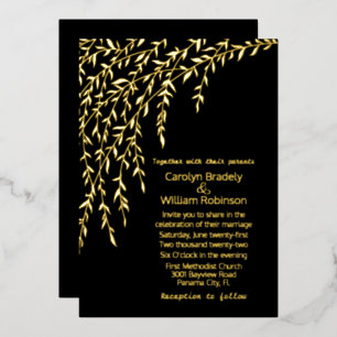Goldene Weiden Schwarze Hochzeitsfolie-Einladung Folieneinladung