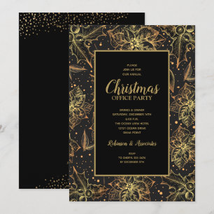 Goldene Weihnachts-Einladungen mit Poinsettien-Blu