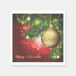Goldene Weihnachtsbälle und Kiefernbäume Serviette