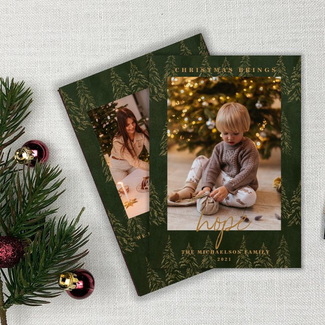 Goldene Weihnachtsbäume 2 Foto Feiertagskarte (Von Creator hochgeladen)