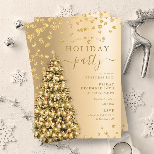Goldene Weihnachtsbaume Winterbetrieb Urlaub Einladung (Gold Christmas Tree Winter Company Holiday Invitation)