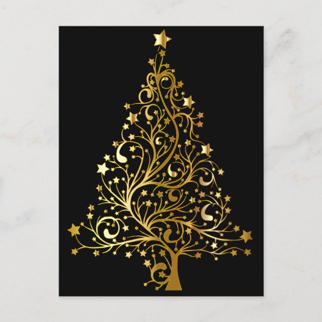 Goldene Weihnachtsbaumpostkarte Postkarte (Vorderseite)