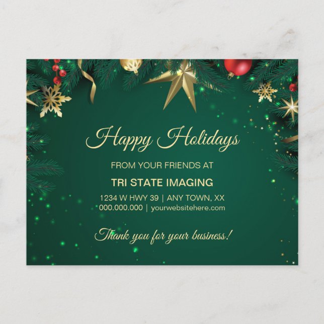 Goldene Weihnachtsdekoration Kundenempfehlung Postkarte (Vorderseite)