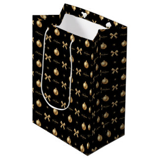 🖤 Goldene Weihnachtsdekorationen auf schwarzem Lu Mittlere Geschenktüte