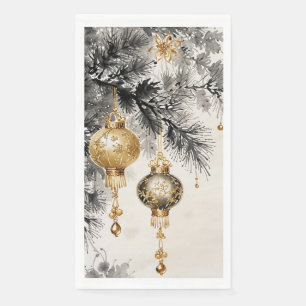 Goldene Weihnachtsdesign-Tuschemalerei Serviette