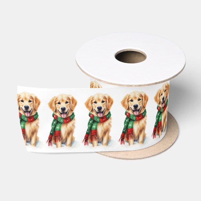 Goldene Weihnachtsfeier mit Winterskarte Satinband (Spule)