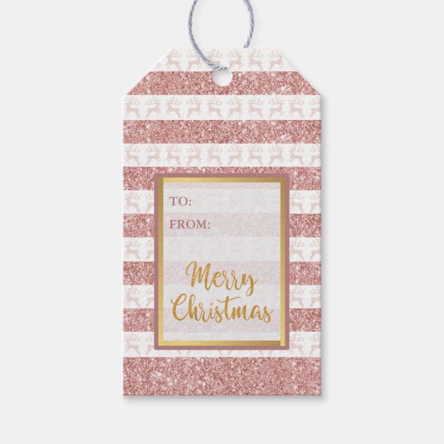 Goldene Weihnachtsfeierlichkeiten der Rose Glitzer Geschenkanhänger (Vorderseite)