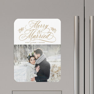 Goldene Weihnachtsfoto für frisch Vermählte Magnet