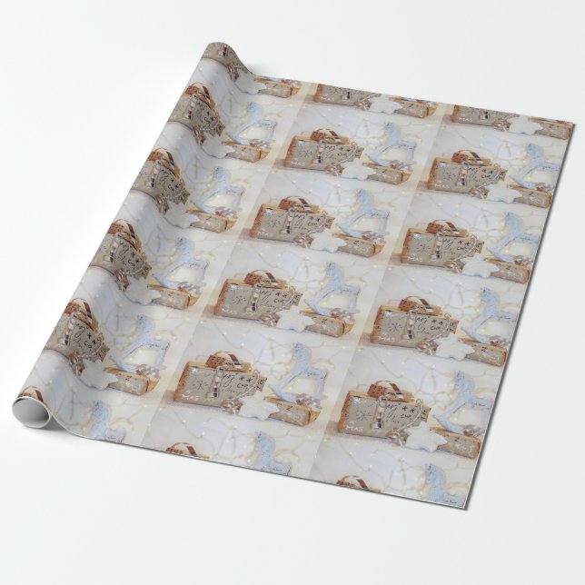 Goldene Weihnachtsgeschenke und Rocking Horse Toys Geschenkpapier (Ungerollt)