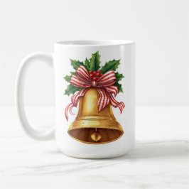 Goldene Weihnachtsglocken-Stechpalme und gestreift Kaffeetasse