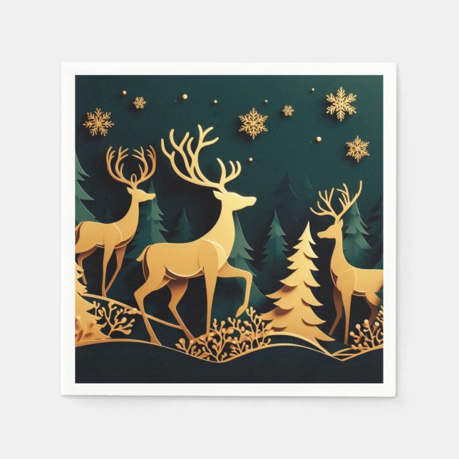 Goldene Weihnachtshirsche Serviette (Vorderseite)