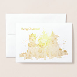 Goldene Weihnachtshunde nach Baum-Postkarte Folienkarte