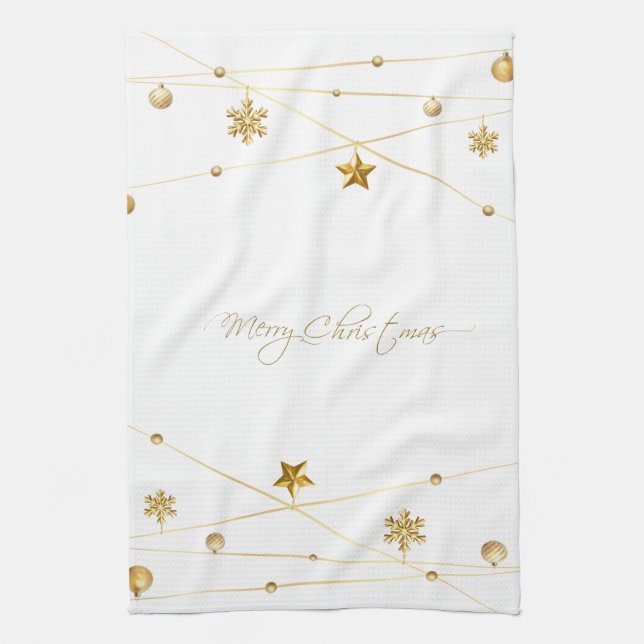 Goldene Weihnachtskalligrafie Geschirrtuch (Vertikal)