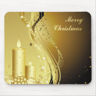 Goldene Weihnachtskerze über funkelndem Hintergrun Mousepad