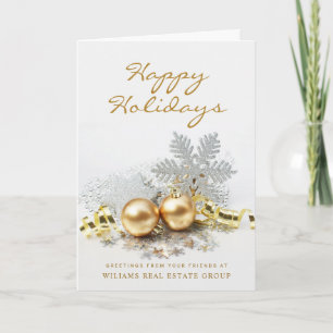 Goldene Weihnachtskugeln Ornamente Firmen-Grußkart Feiertagskarte