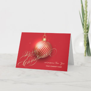 Goldene Weihnachtskugeln, roter Unternehmensgruß Feiertagskarte