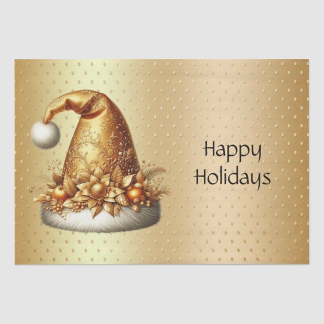 Goldene Weihnachtsmannmütze Weihnachtsfeiertag Seidenpapier (Vorderseite)