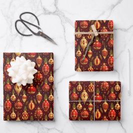 Goldene Weihnachtsschmuck-Kiefernzweige Geschenkpapier Set