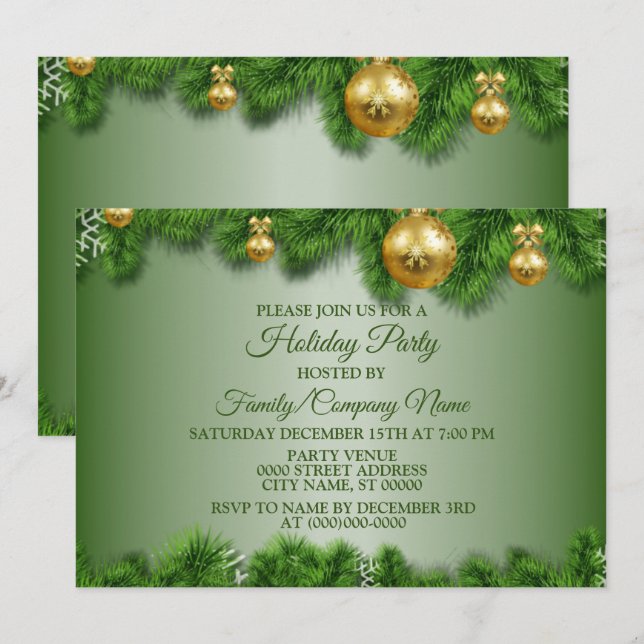 Goldene Weihnachtsschmuck Party Einladung (Vorne/Hinten)