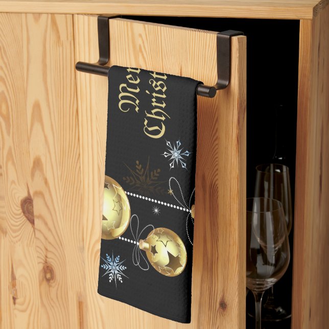 Goldene Weihnachtsschmuck Shiny Stars Schwarz Geschirrtuch (Drittel gefaltet)