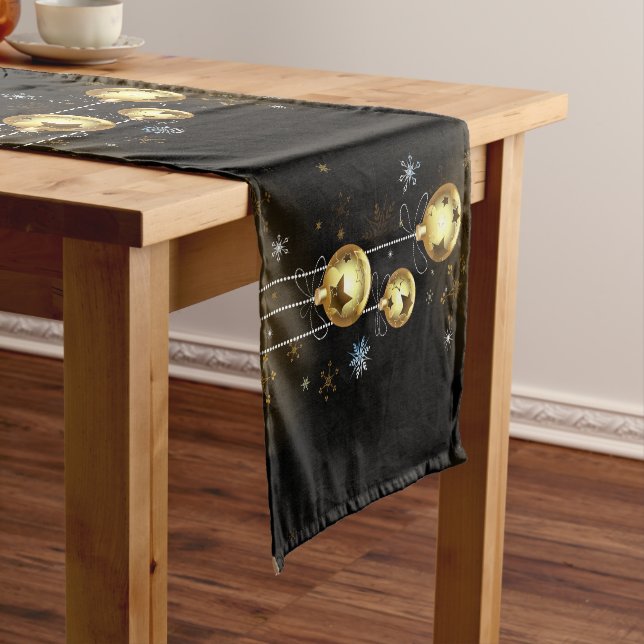 Goldene Weihnachtsschmuck Shiny Stars Schwarz Kurzer Tischläufer (Beispiel)
