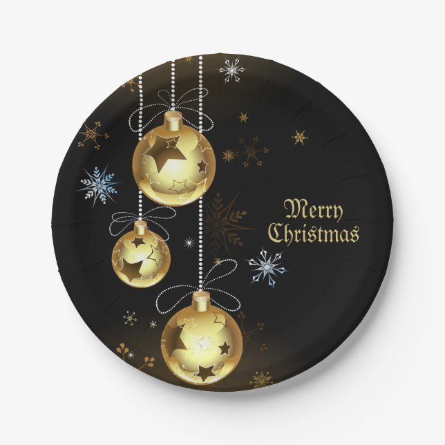 Goldene Weihnachtsschmuck Shiny Stars Schwarz Pappteller (Vorderseite)